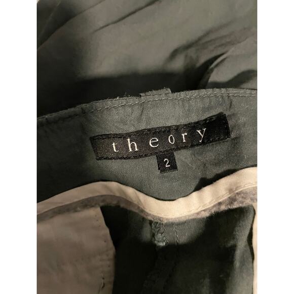 Theory Pants Womens 2 Green Linen Blend Stretch Flare Leg Work Casual Lagenlook - Picture 3 of 9